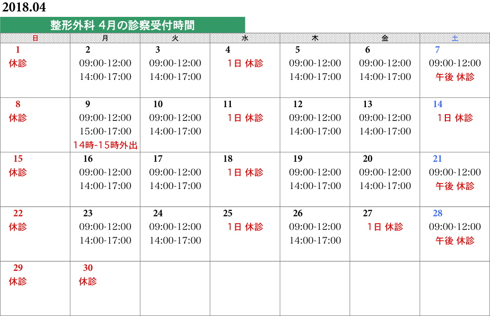 整形外科タイムスケジュール