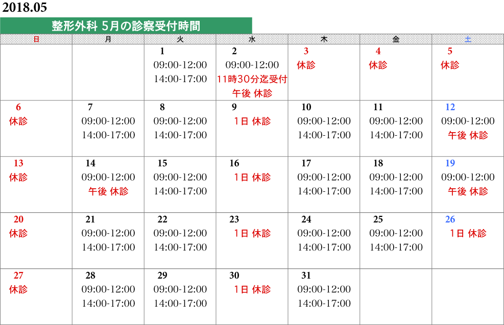 整形外科タイムスケジュール